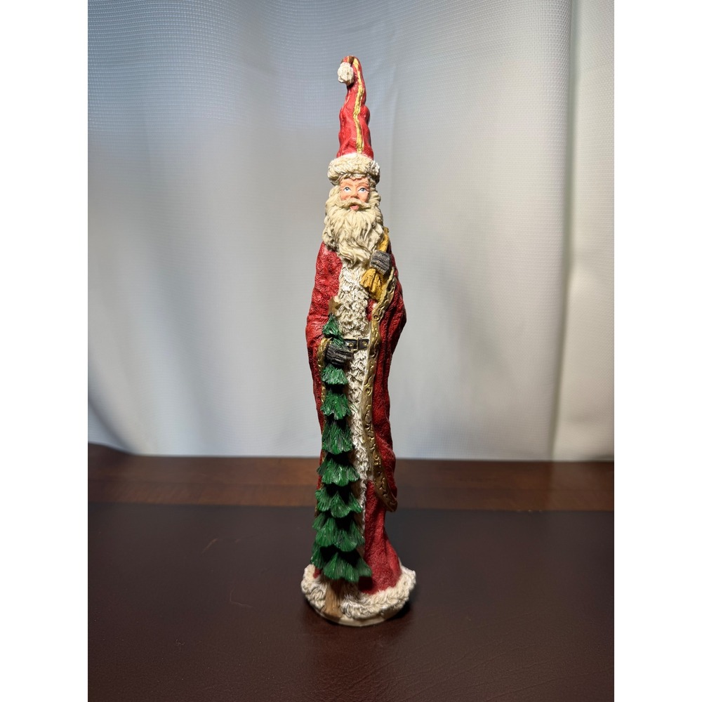 Vintage Style Tall Slender Santa Claus Figurine Red Gold Christmas Decor 11.5in